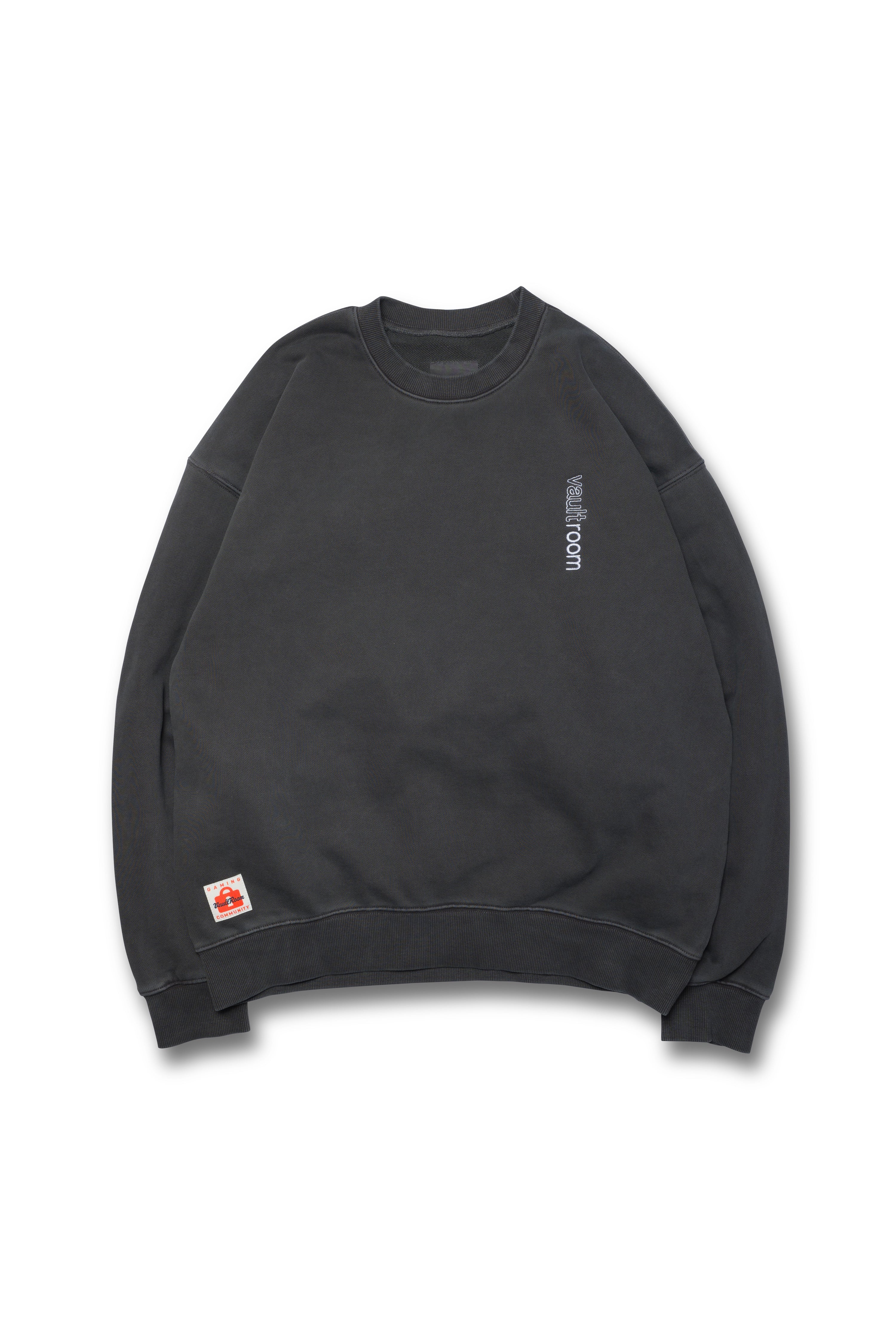 VERTICAL LOGO DYED CREWNECK / CHARCOAL – VAULTROOM