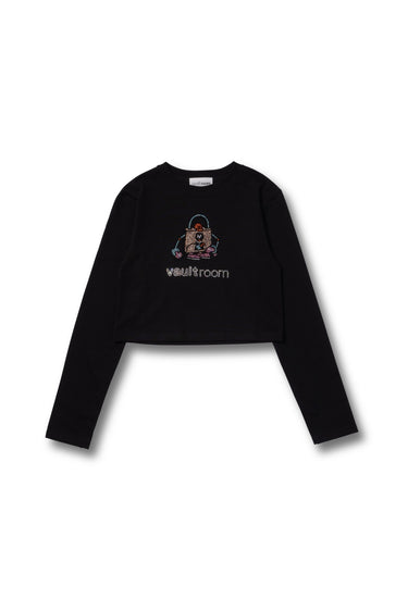 RHINESTONE LOGO CROPPED L/S TEE / BLK - vaultroom 公式オンラインストア