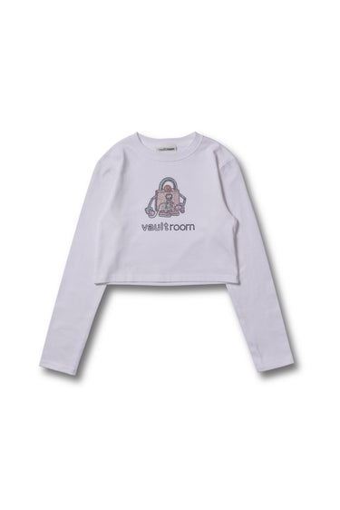 RHINESTONE LOGO CROPPED L/S TEE / WHT - vaultroom 公式オンラインストア